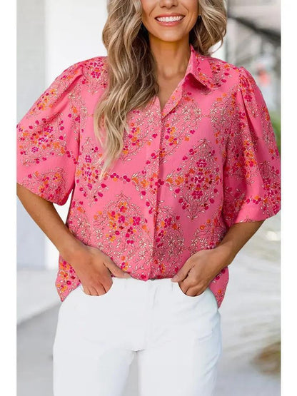Floral Print Wide Short Sleeve Summer Shirt