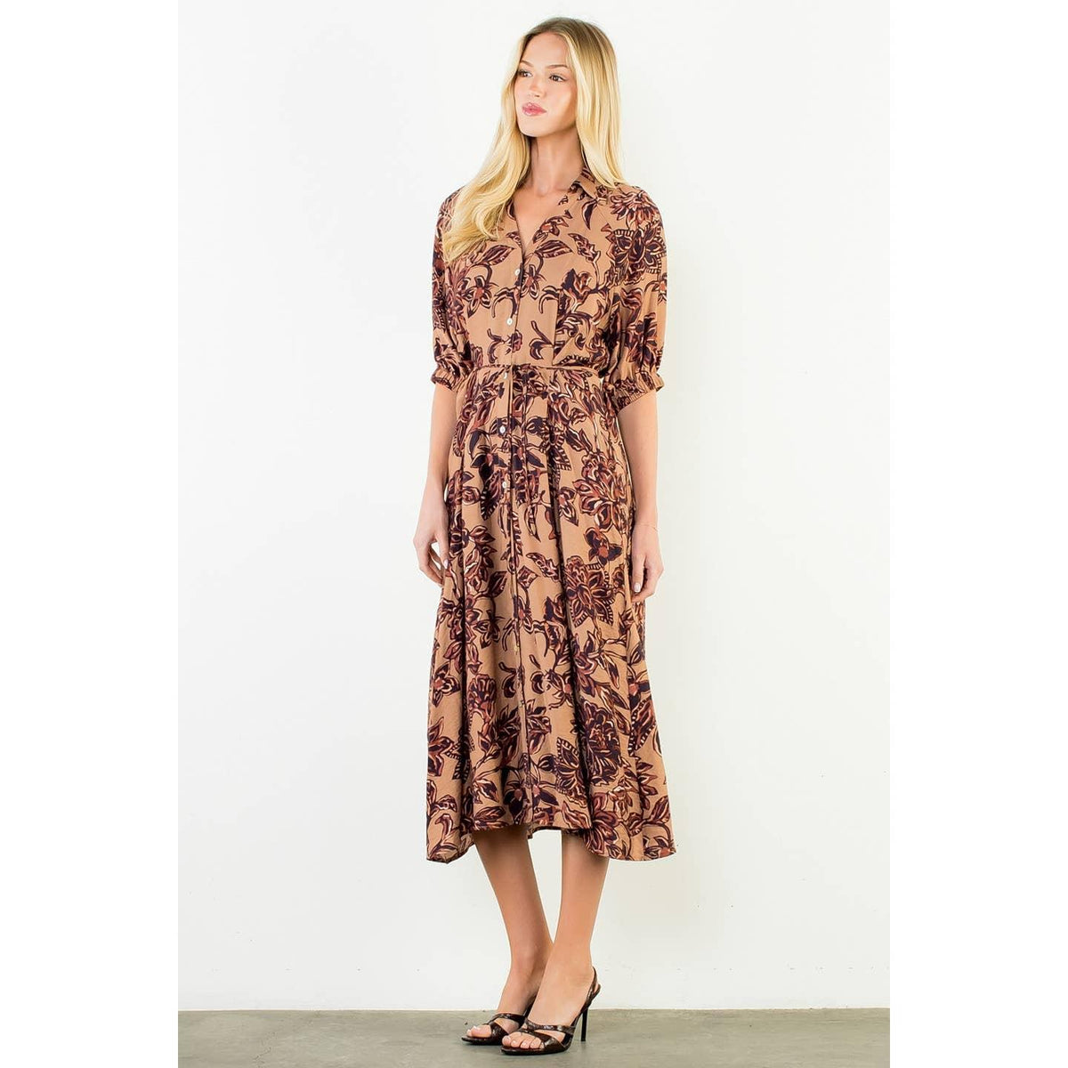 Tie Waist Flower Print Dress