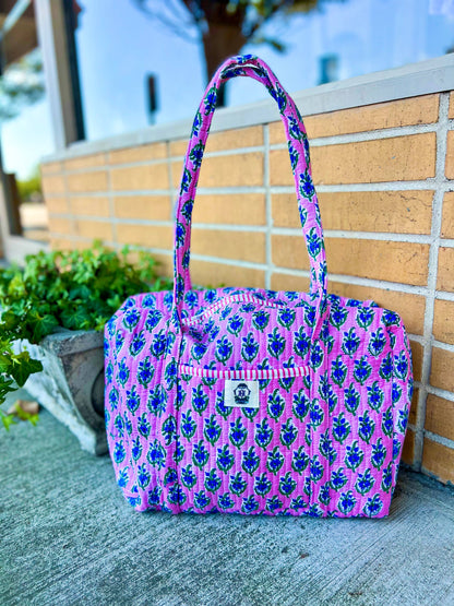 Blue Blossom Mini Quilted Duffel Bag