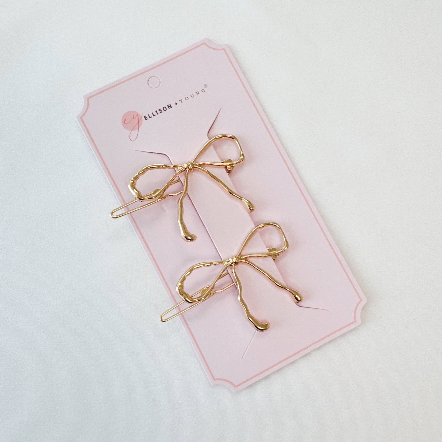 Wobbly Gold Metal Bow Hair Clip Set Of 2