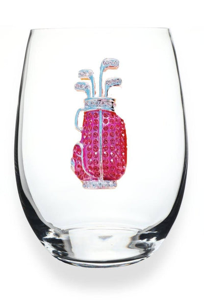 Golf Bag Jeweled Stemless Wine Glass