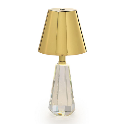 Faceted Crystal-Style Glass LED Cordless Table Lamp with Gold Metallic Shade