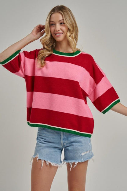 Wide Stripe Loose Fit Sweater Top