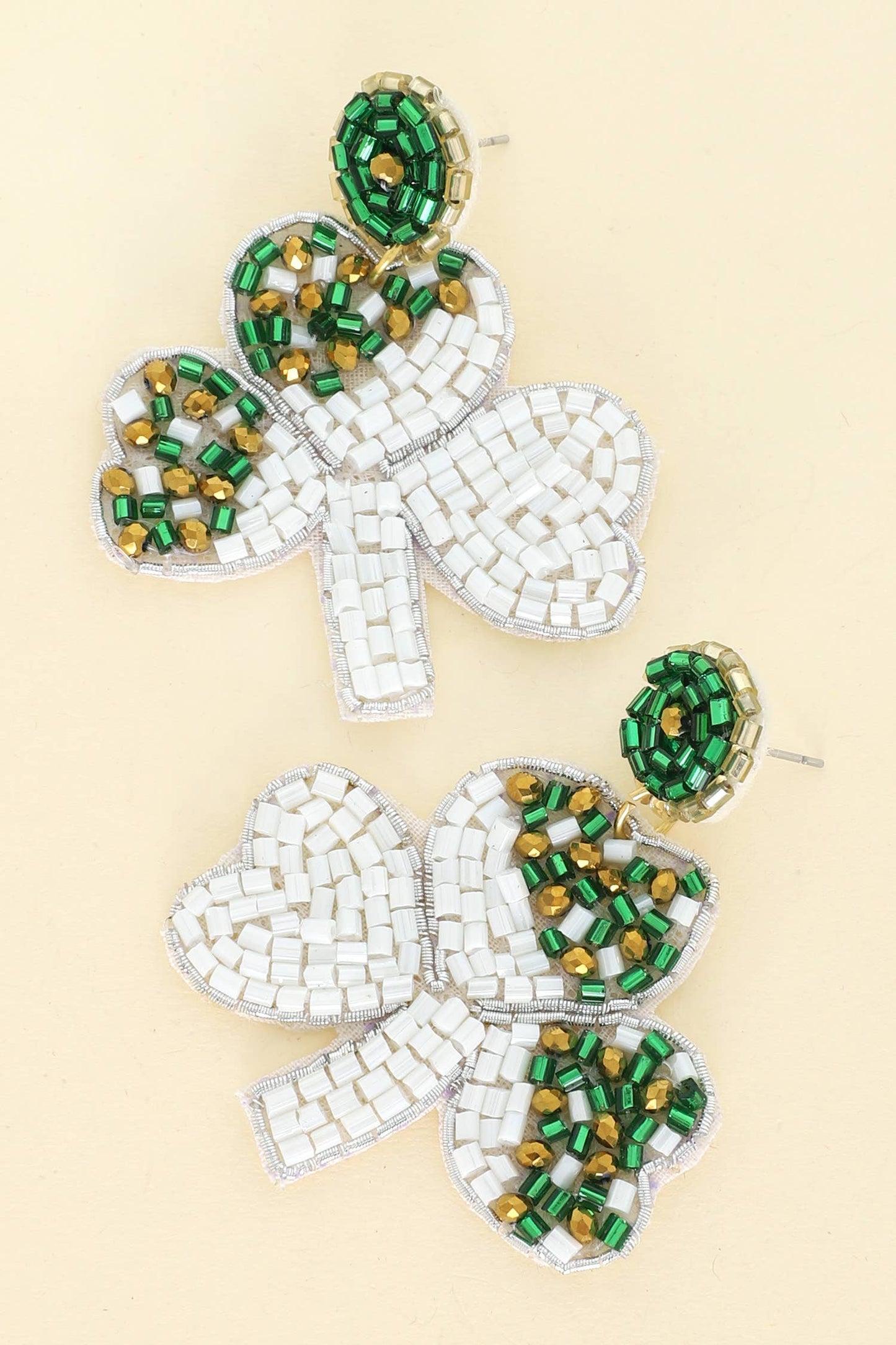 2 Tier Saint Patricks Shamrock Beaded Earrings