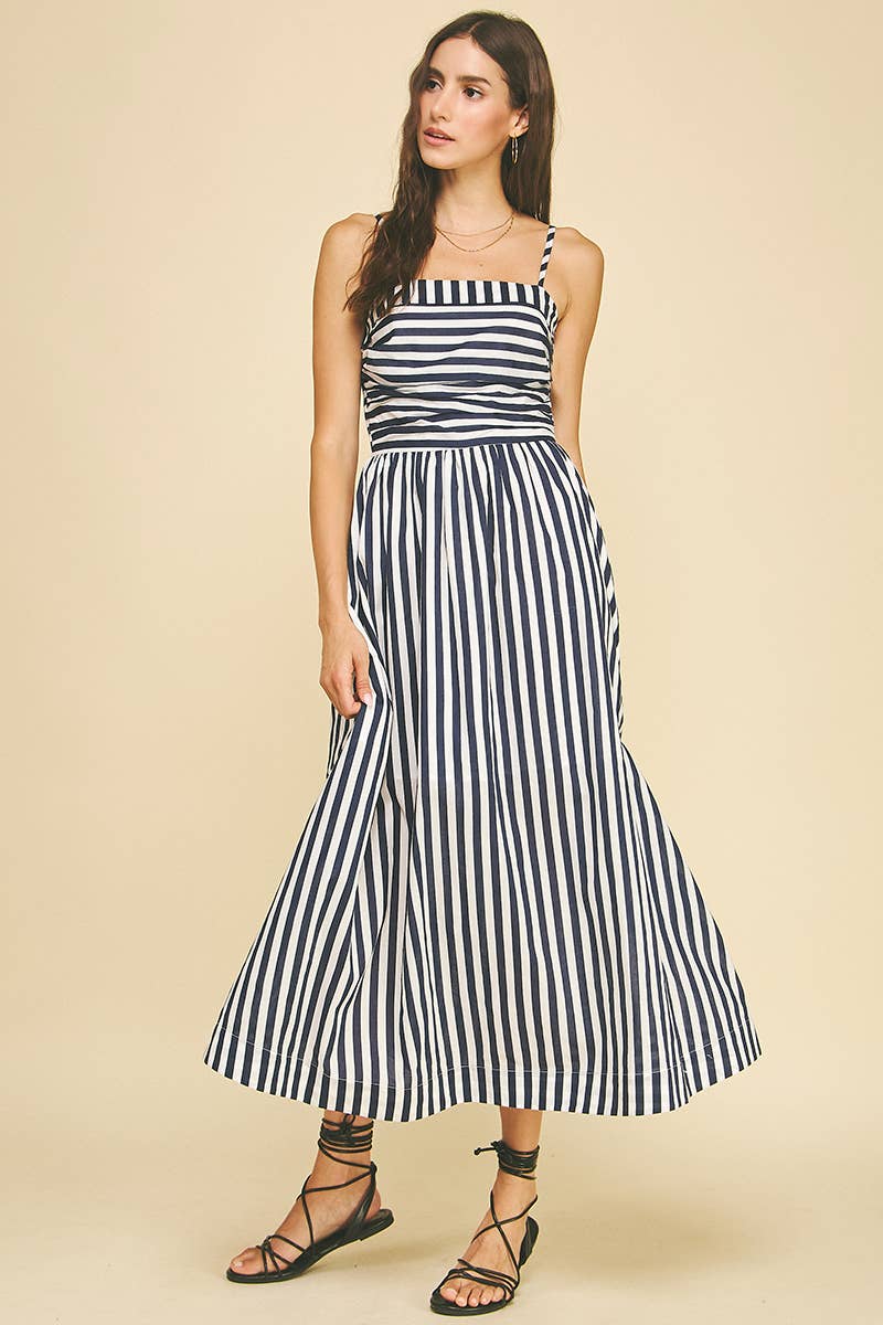 STRIPED MIDI DRESS