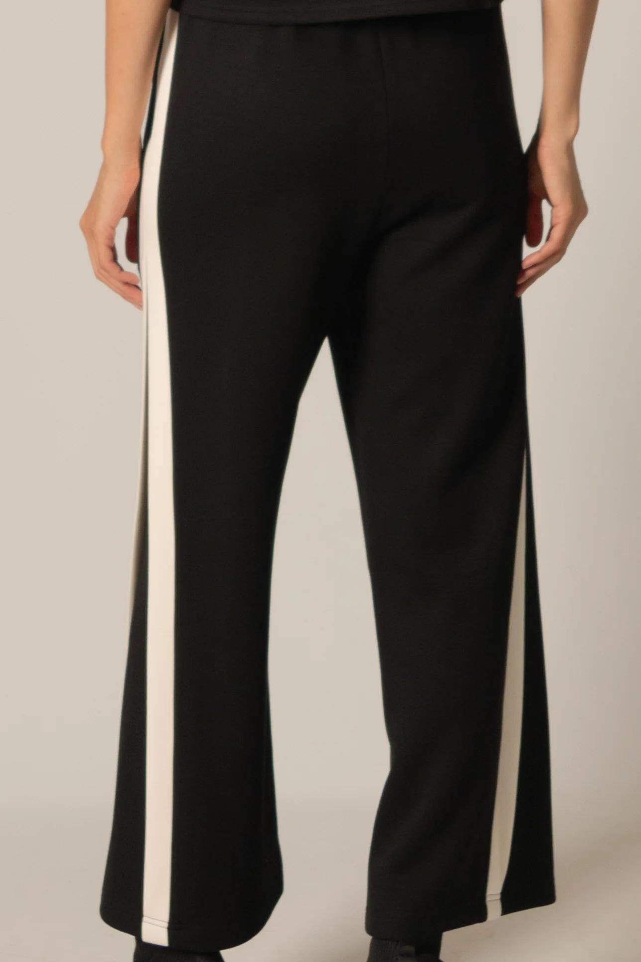 Side Contrast Double Stripe Wide Leg Pants