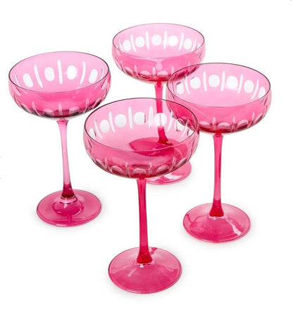 Sparkling Cut Pink Hand Engraved Glasses