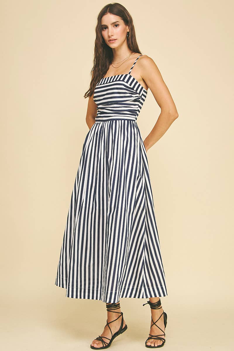 STRIPED MIDI DRESS
