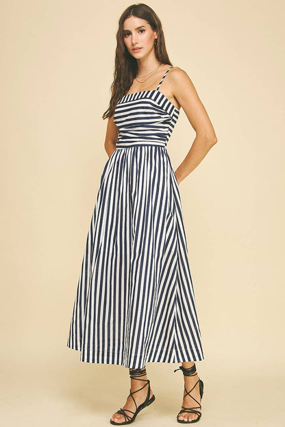 STRIPED MIDI DRESS