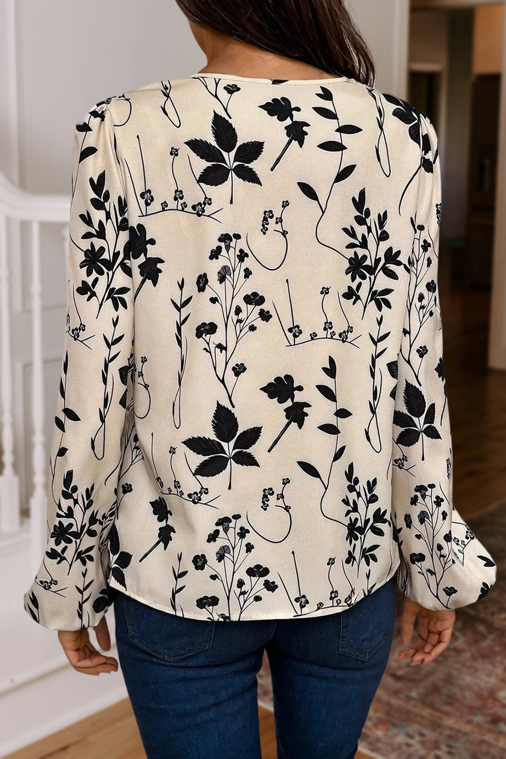 BOHO Floral Print Split Neck Long Sleeve Blouse | S-XL