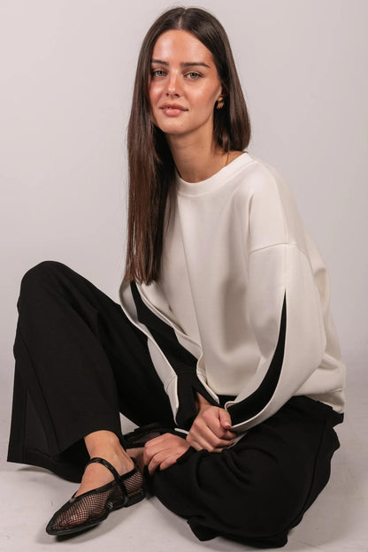 Color Layered Long Sleeve Round Neck Top