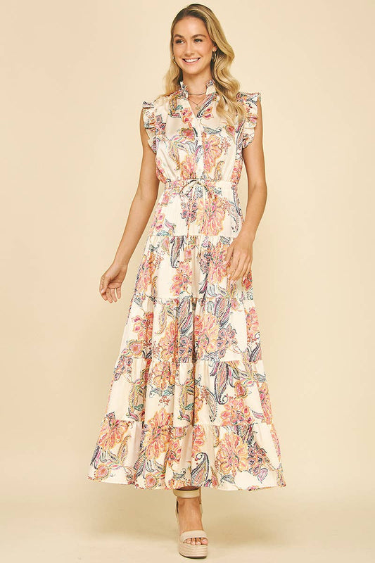 FLORAL PRINT TIERED MAXI DRESS