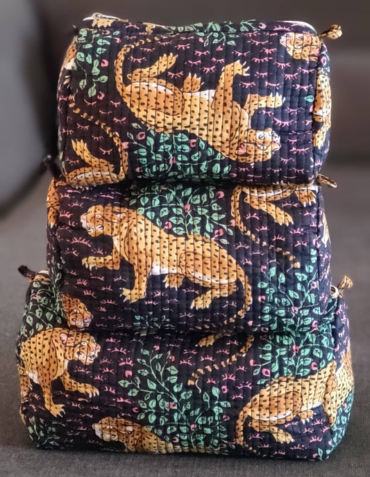 Blue Safari Cotton Quilted Makeup/Washbag