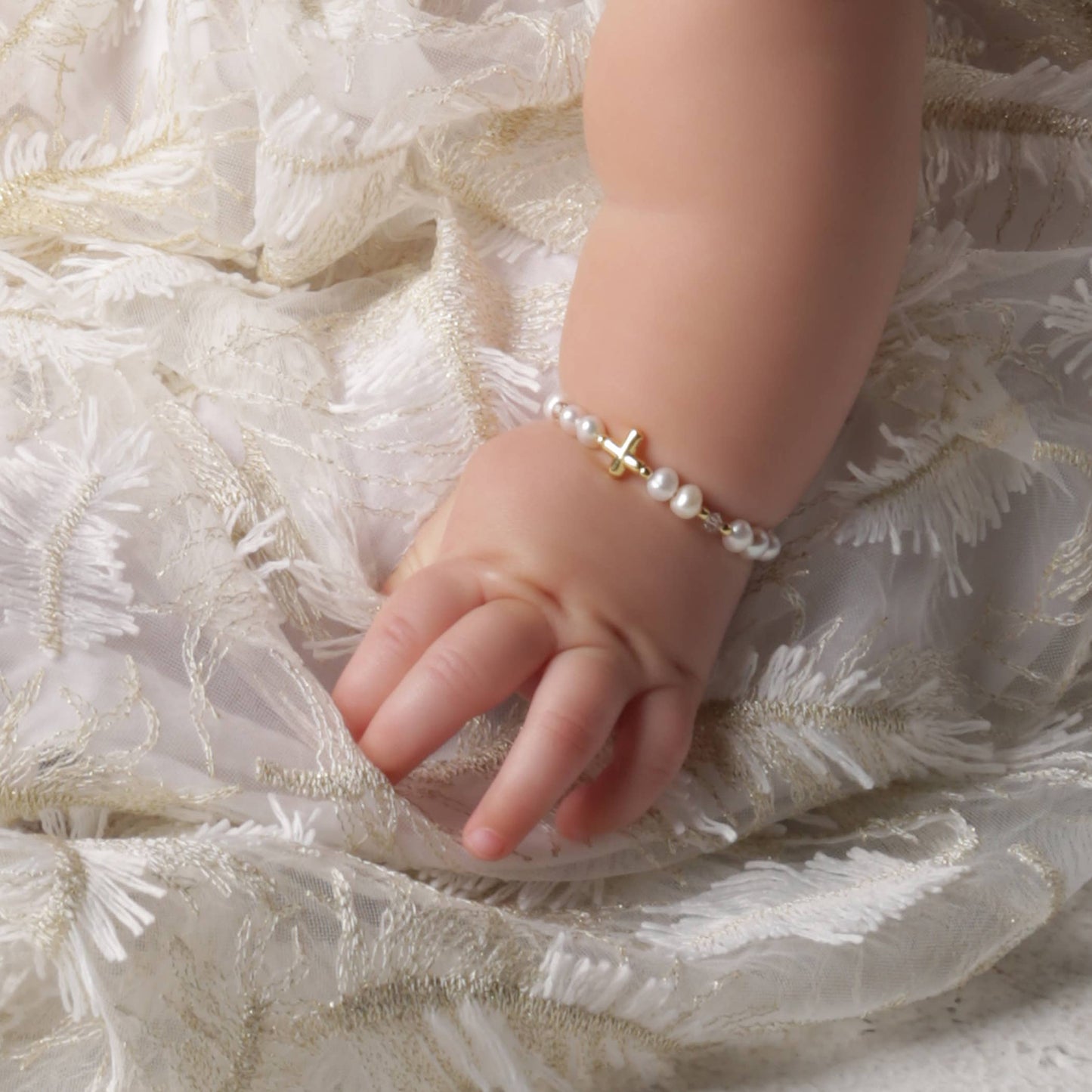 14K Gold-Plated Cross Baby Bracelet & Girls Baptism Gift