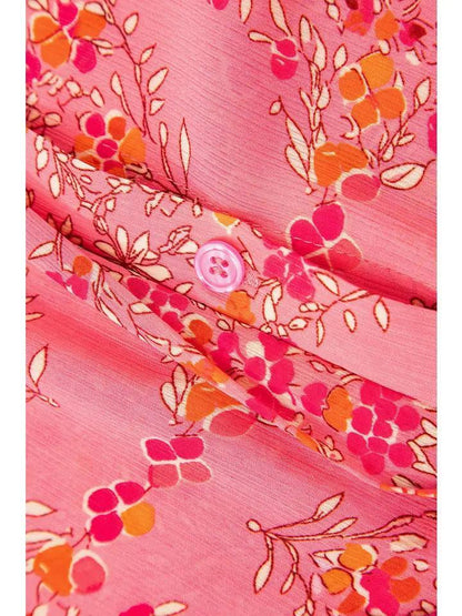 Floral Print Wide Short Sleeve Summer Shirt