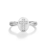 Girls Sterling Silver Oval Cross Ring with CZs