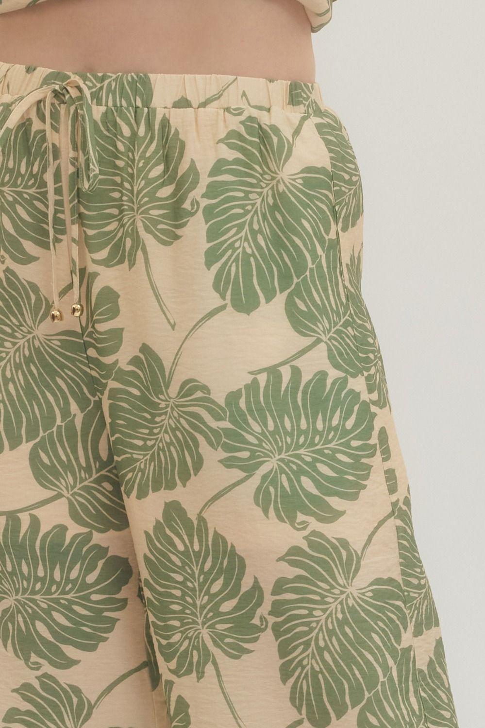 Botanical Print Wide Leg Pants
