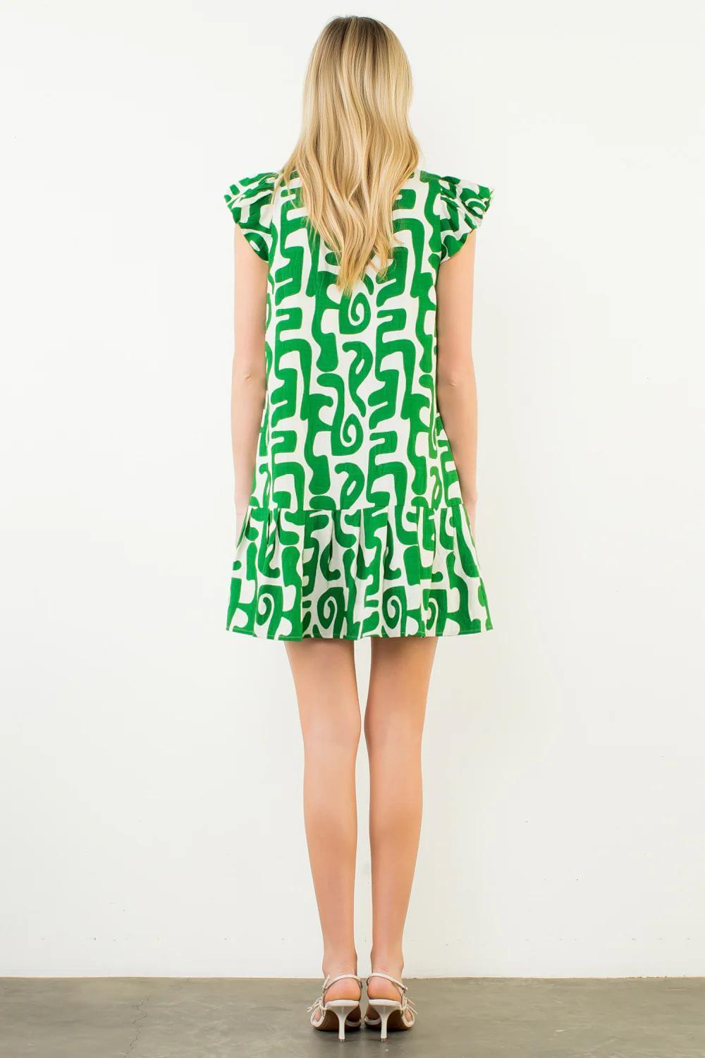 Short Sleeve Abstract Pattern Dress