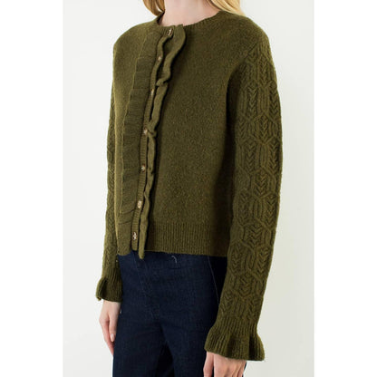 Ruffle Button Front Knit Cardigan