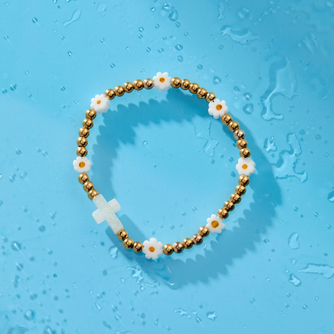Holy Water Daisy Cross Bracelet