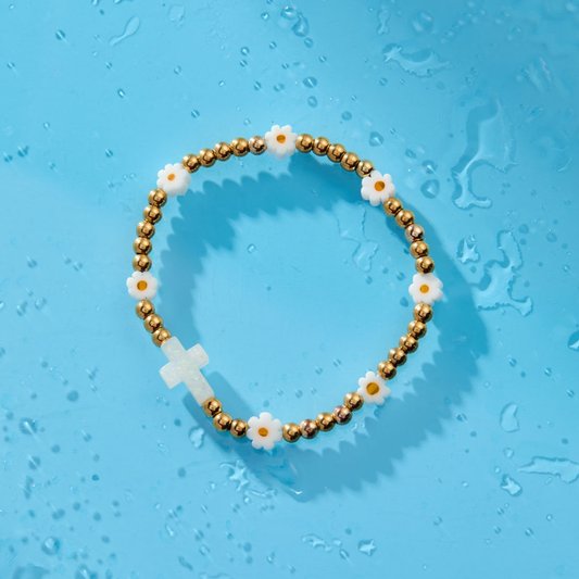 Holy Water Daisy Cross Bracelet