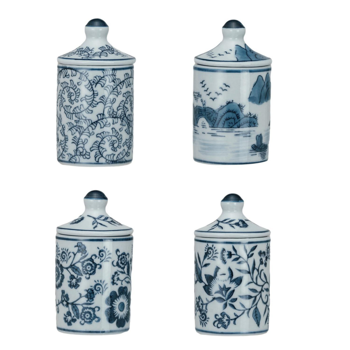 stoneware spice jar blue white assorted