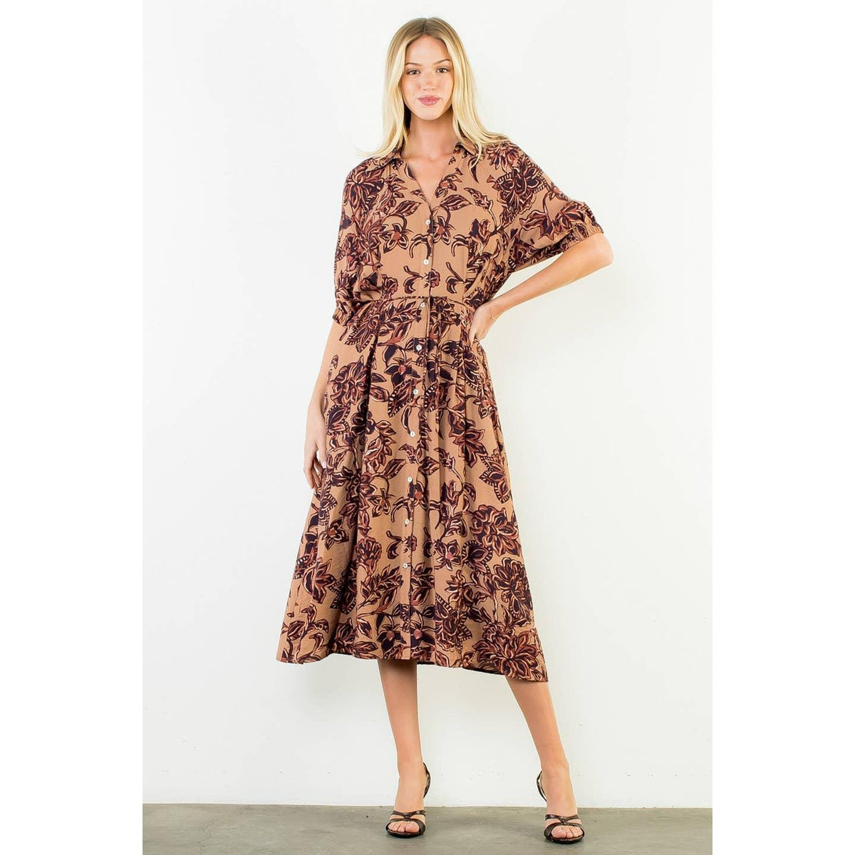 Tie Waist Flower Print Dress