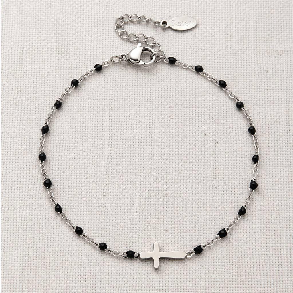 Colorful Enamel Bead and Cross Charm Bracelet