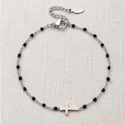 Colorful Enamel Bead and Cross Charm Bracelet