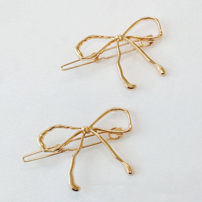 Wobbly Gold Metal Bow Hair Clip Set Of 2