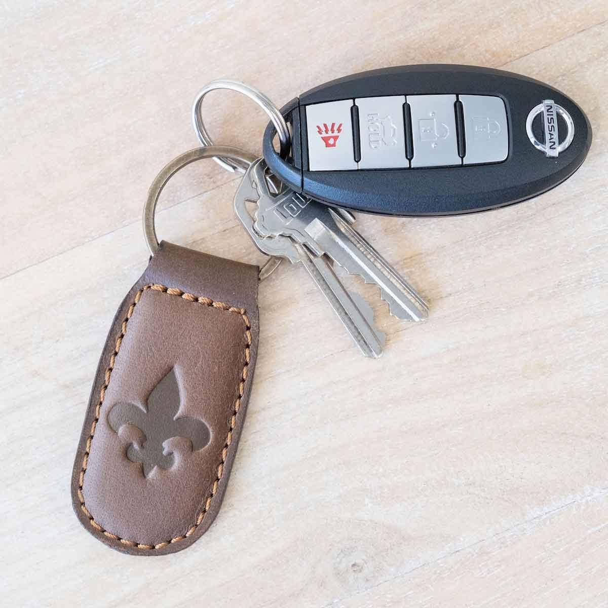 Fleur De Lis Leather Embossed Keychain