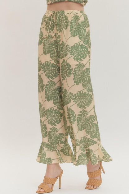 Botanical Print Wide Leg Pants