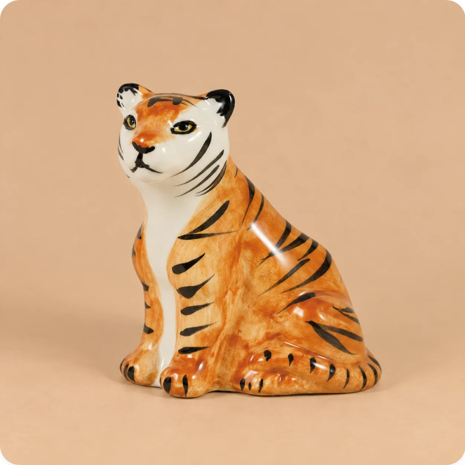 Hand-Painted Stoneware Tiger Vase
