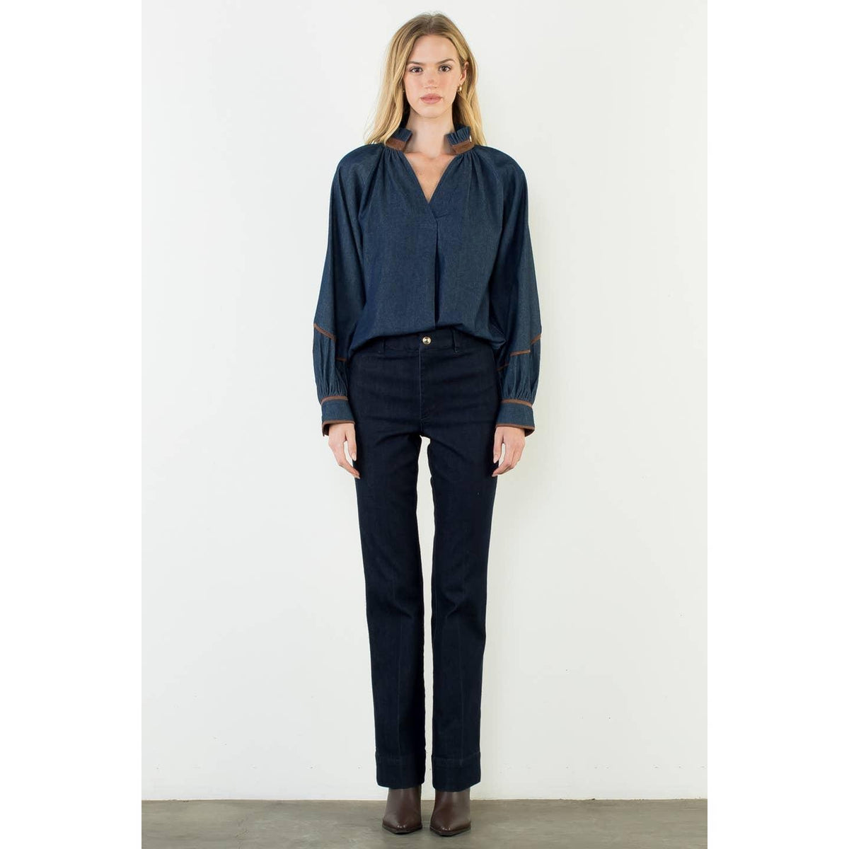 Denim High Low Top With Wide Sleeves