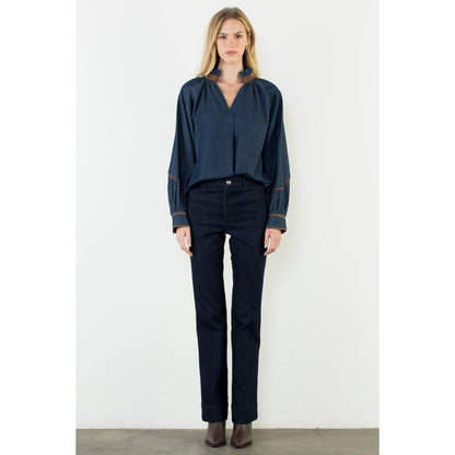 Denim High Low Top With Wide Sleeves