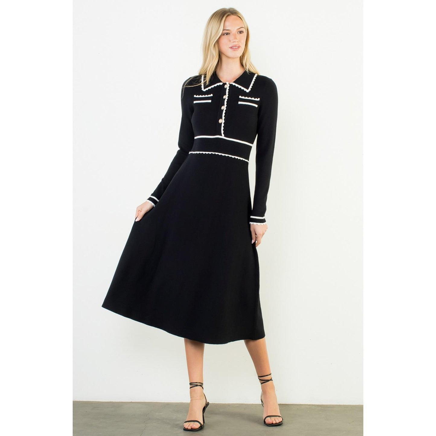 Long Sleeve Collared Knit Dress