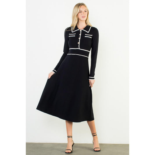 Long Sleeve Collared Knit Dress