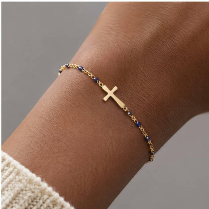 Colorful Enamel Bead and Cross Charm Bracelet