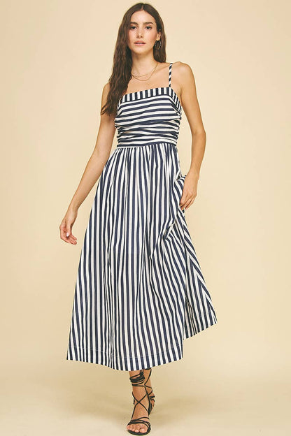 STRIPED MIDI DRESS
