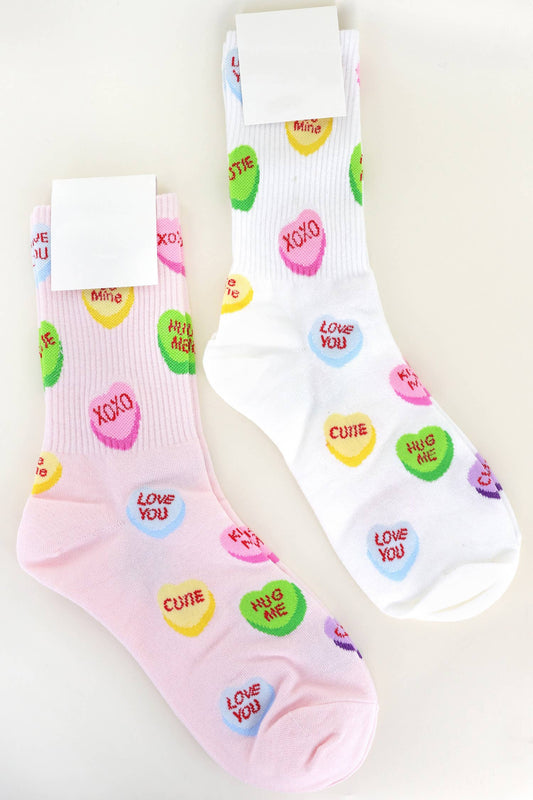 Valentine's Conversation Hearts Pattern Cotton Crew Socks