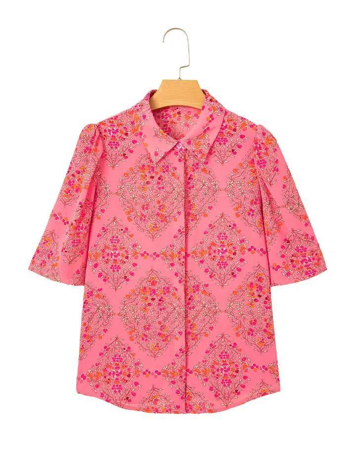 Floral Print Wide Short Sleeve Summer Shirt