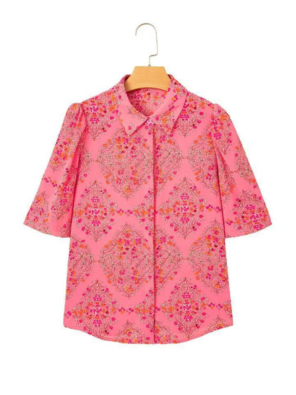 Floral Print Wide Short Sleeve Summer Shirt