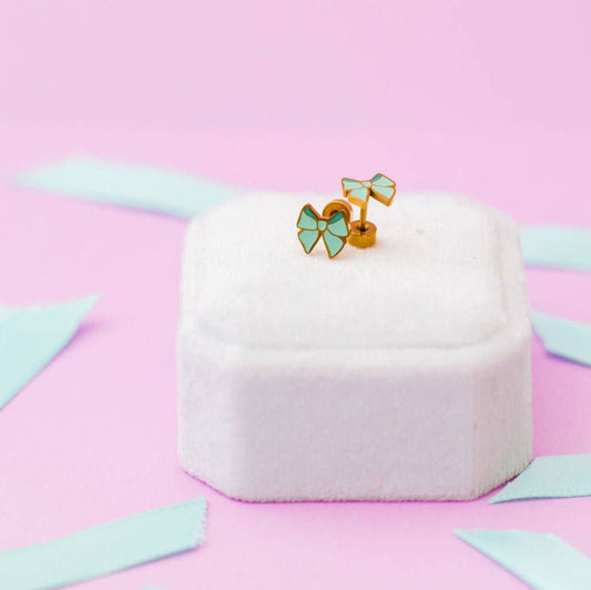 Mint Bow Stud Earrings