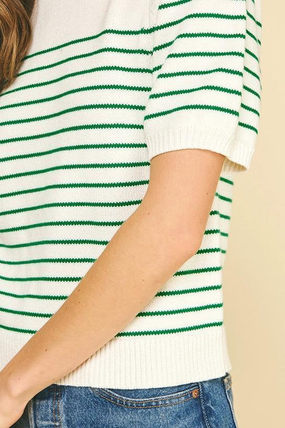 STRIPED SHORT SLEEVE SWEATER