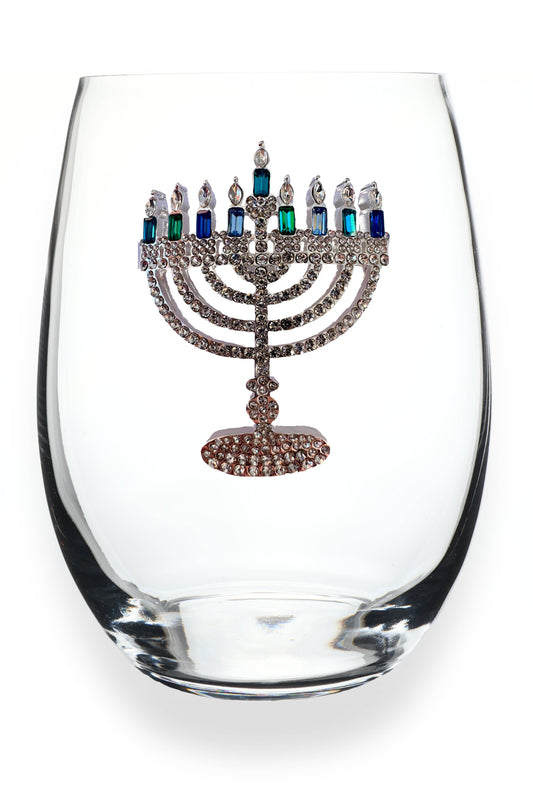 Menorah Holiday Jeweled Stemless Wine Glass