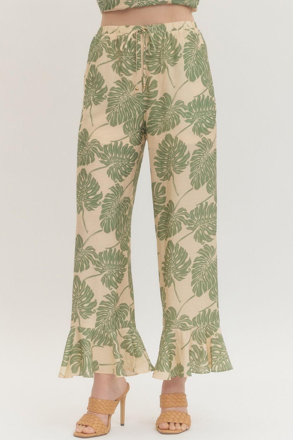 Botanical Print Wide Leg Pants