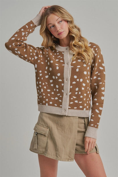 Deer Pattern Button Down Fall Sweater Cardigan