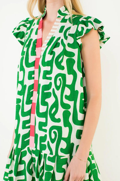 Short Sleeve Abstract Pattern Dress
