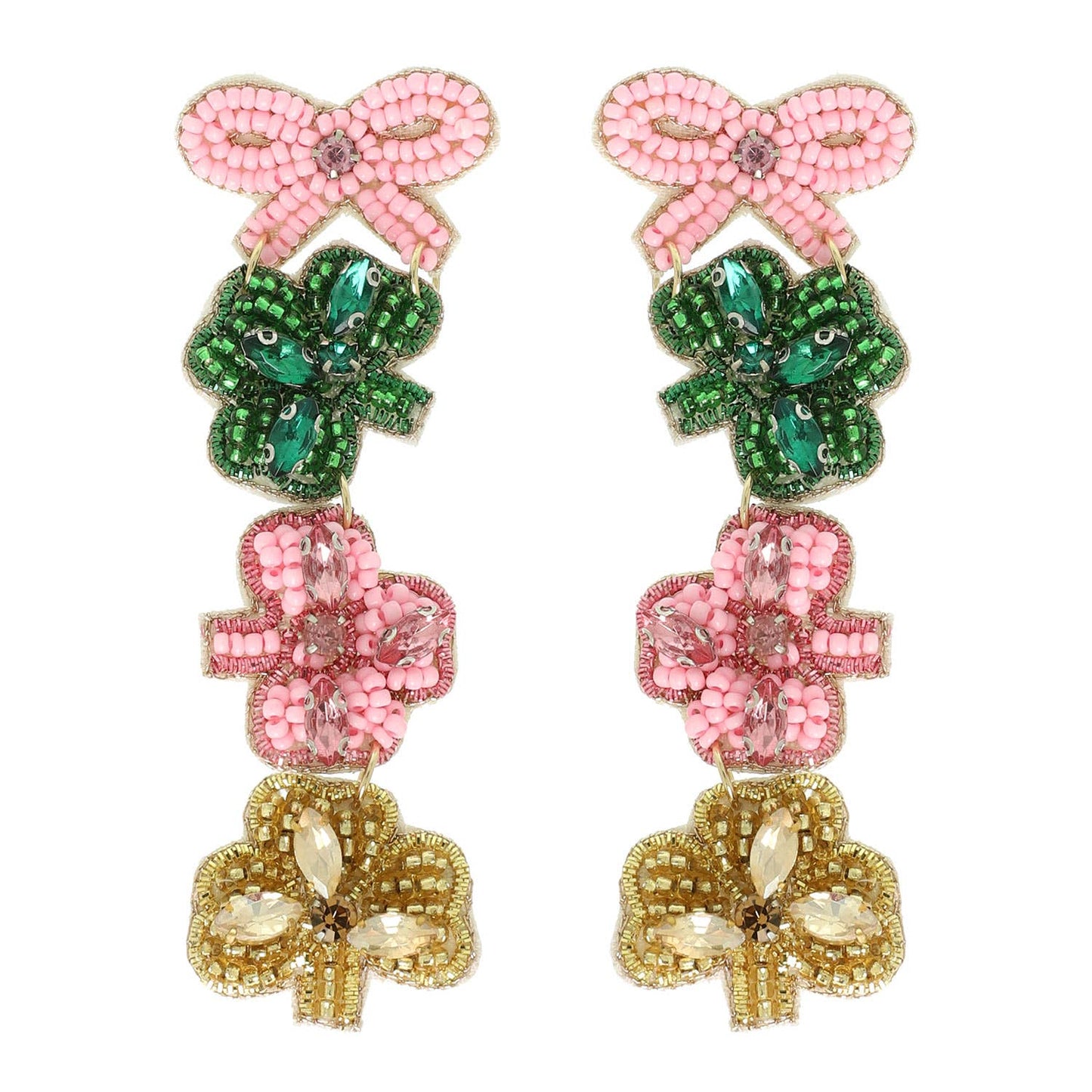 Shamrock Clover & Bow Dangle Earrings