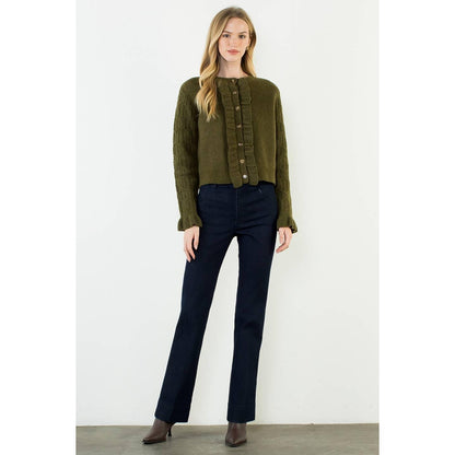 Ruffle Button Front Knit Cardigan